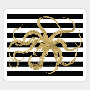 Gold Octopus on Black & White Stripes Sticker